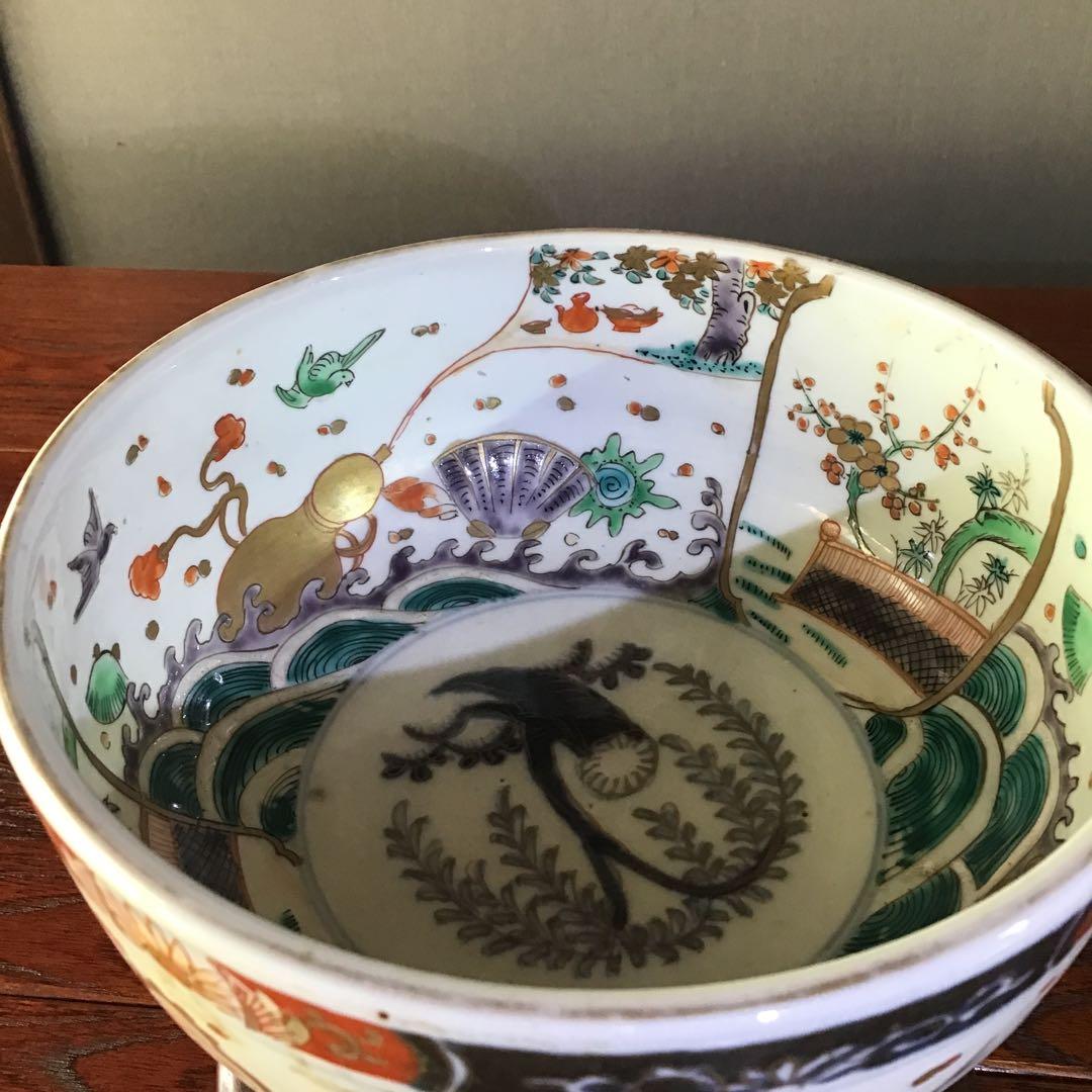 古伊万里金彩色絵　　瓢箪から駒図柄盃洗　　　　江戸期