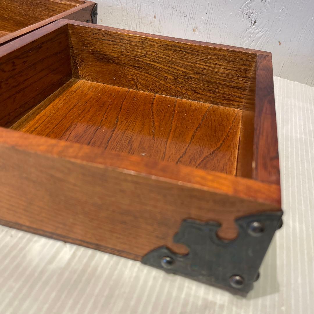 希少　古民具・骨董　立派な金具が印象的な硯箱(小引き出し、小箱、小物入れ、木箱)