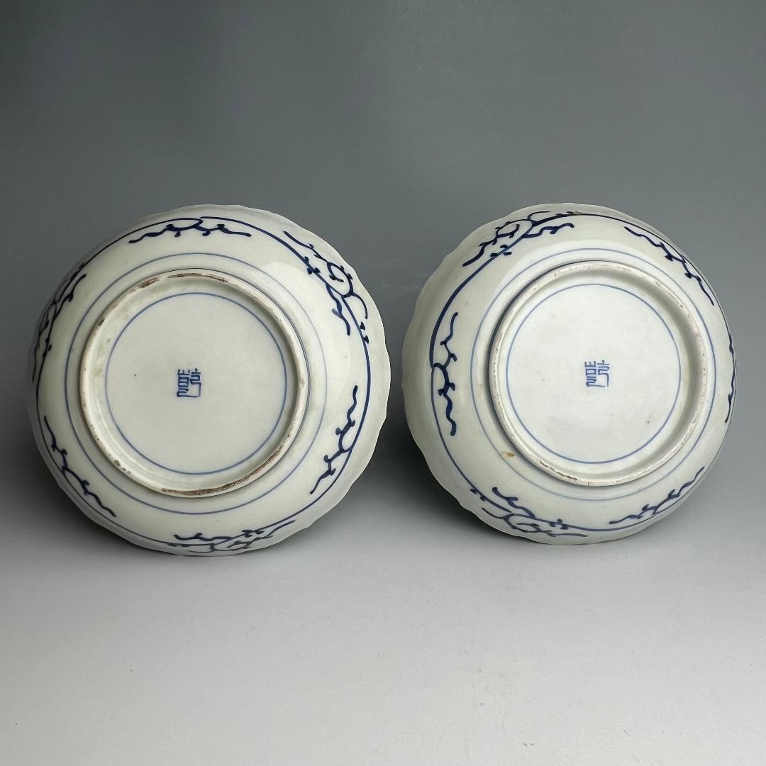 古伊万里 染付 柳紋陵花皿 六客