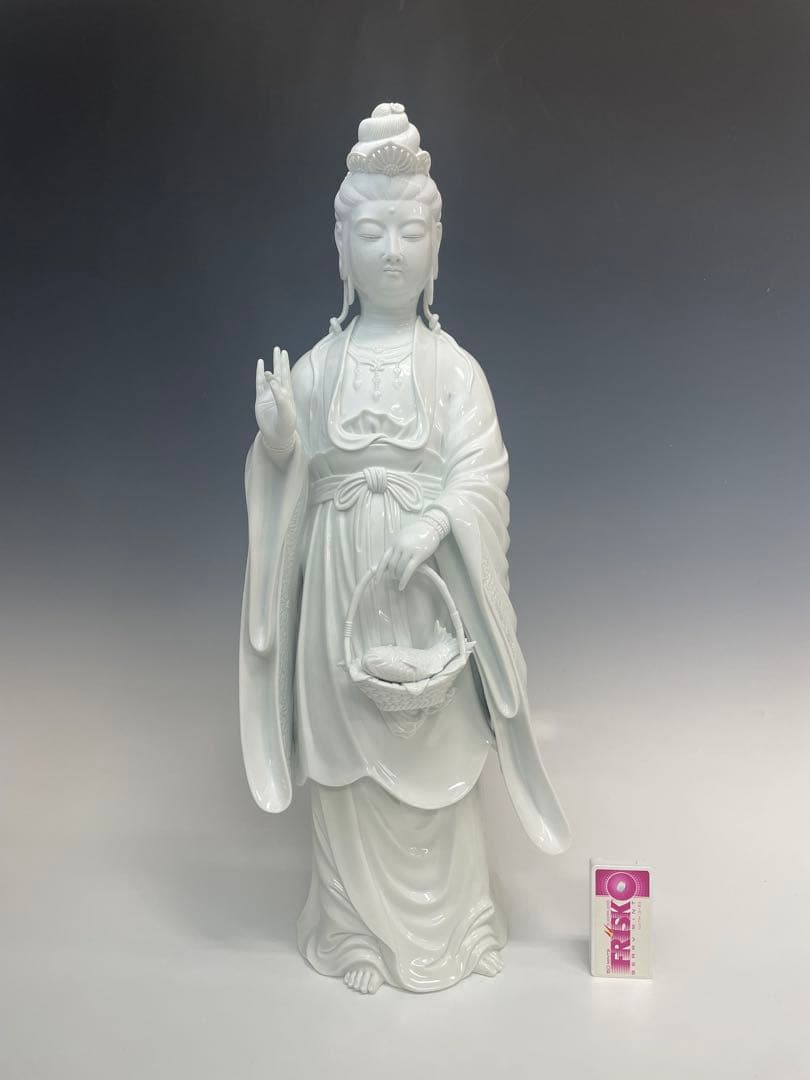 優美　樋渡陶六作　白磁魚藍観世音菩薩像　高さ52cm 好状態　本物保証