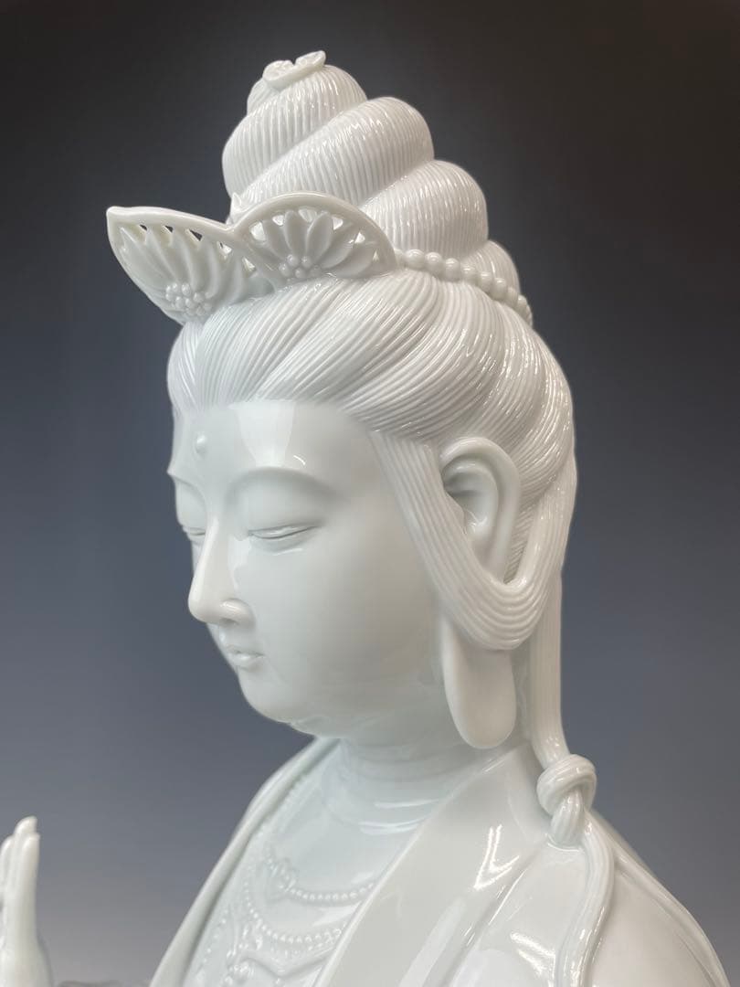 優美　樋渡陶六作　白磁魚藍観世音菩薩像　高さ52cm 好状態　本物保証