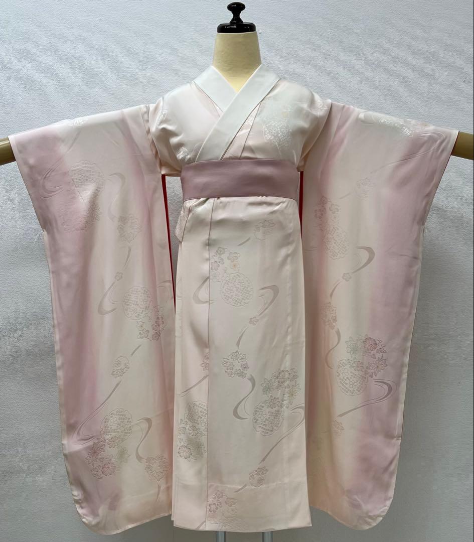 小柄な方　振り袖　フルセット　白　別誂長襦袢　成人式　金彩加工　刺繍入り　736