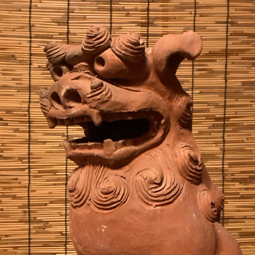 沖縄・名工「新垣榮用・壺屋焼シーサー」狛犬・榮用窯・荒焼・手ひねり・阿吽・銘刻印