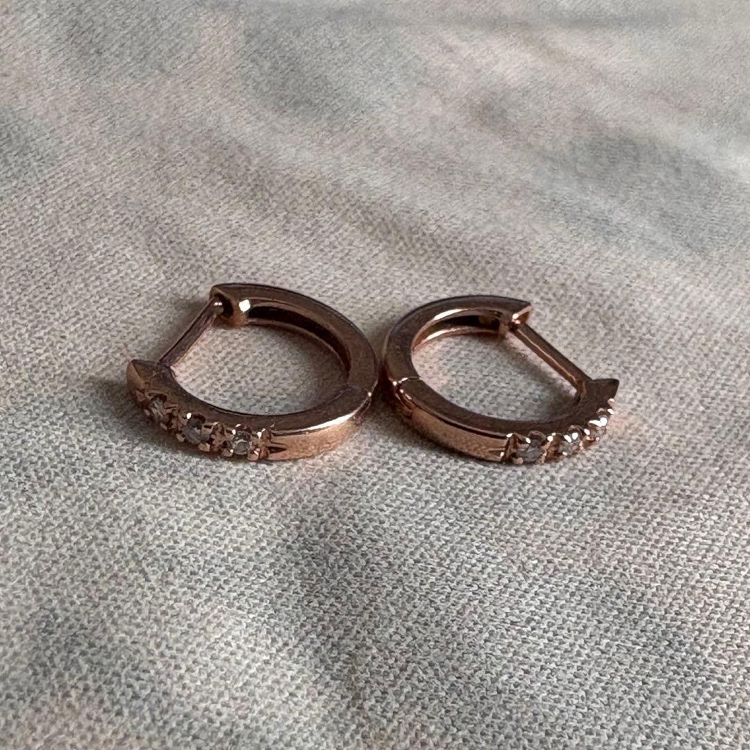 か*こ様 TSUTSUMI K10 ピンクゴールドダイヤモンドピアス フープピア