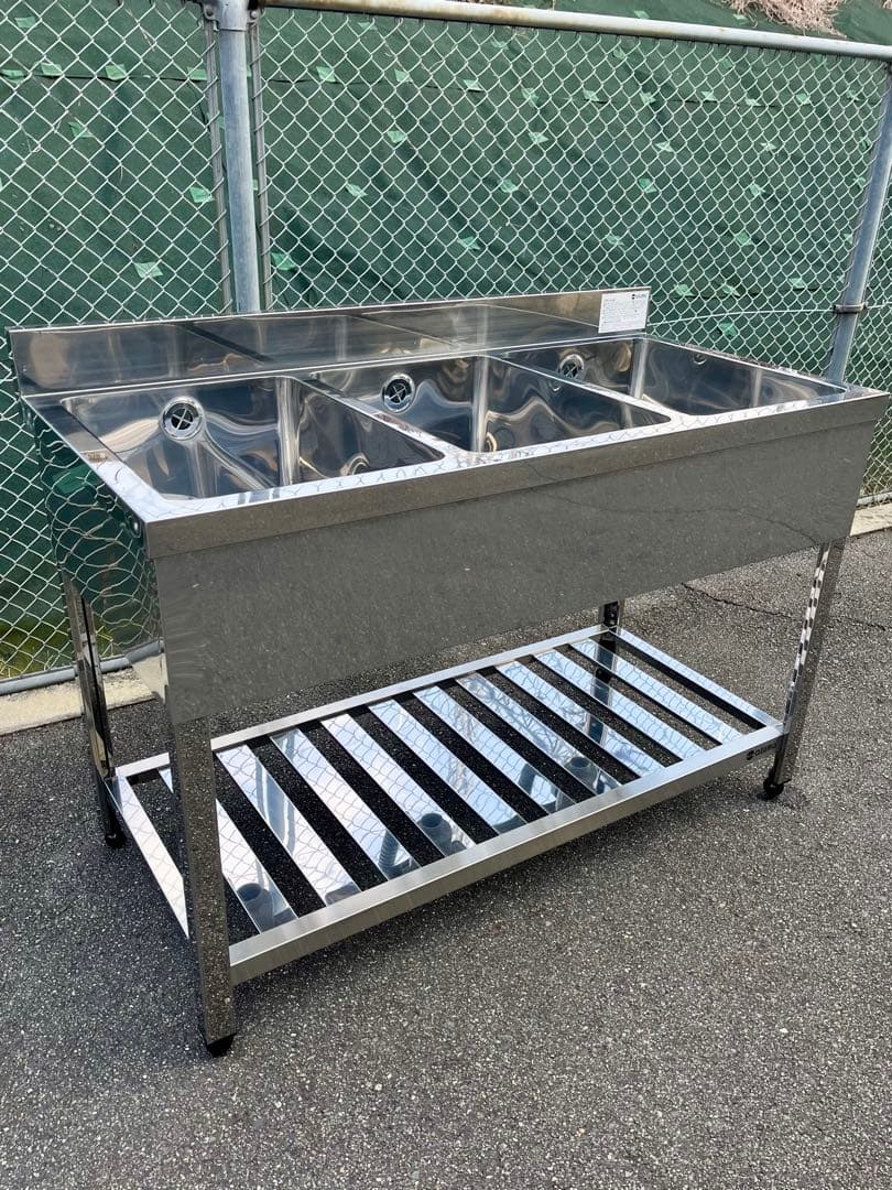未使用 ステンレス3槽シンク 流し台 1200×600×800