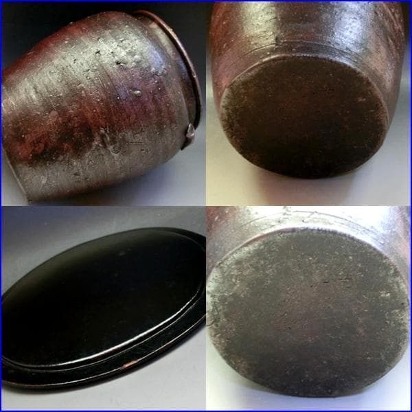 水指■美術館クラス 古備前 時代物 耳付き広口古壷(江戸期) 漆器蓋 骨董品■