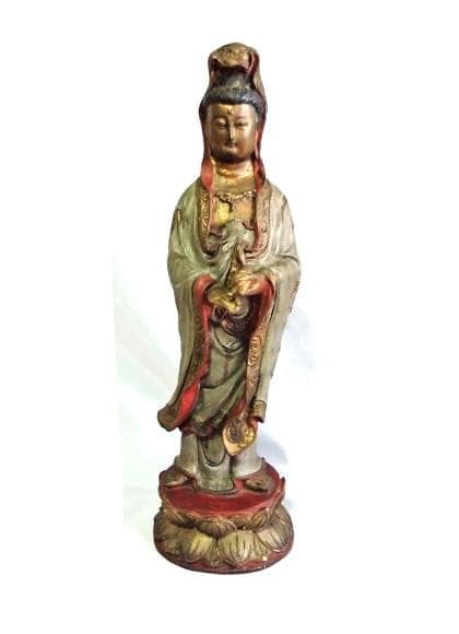【 白衣観音 観自在菩薩 】　50.5ｃｍ　明治前期　金彩色絵真鍮像