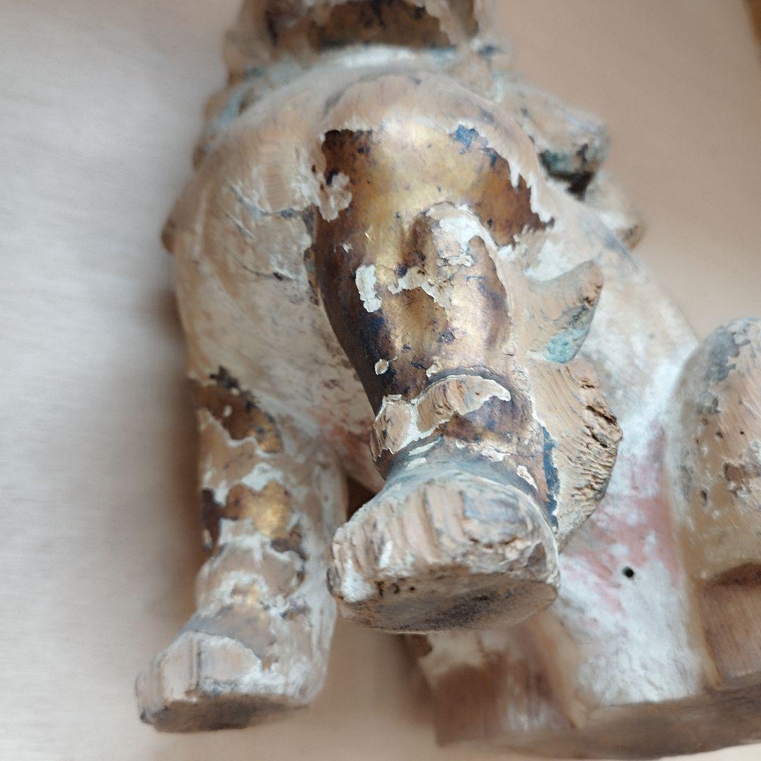 狛犬 木彫り 2体セット 江戸時代 骨董品