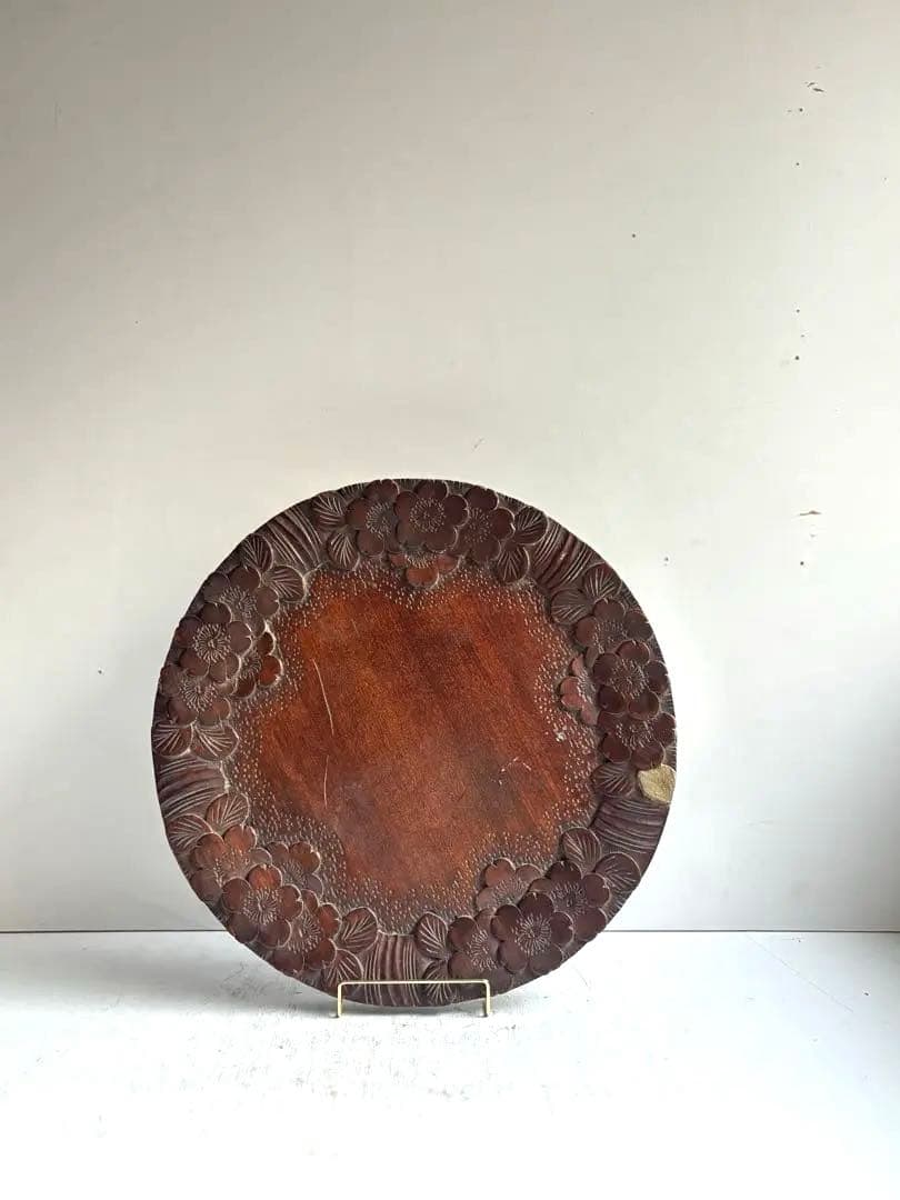 754 ヴィンテージ 軽井沢彫 桜彫 丸盆 大阪屋家具店 金継ぎ 民芸 工芸