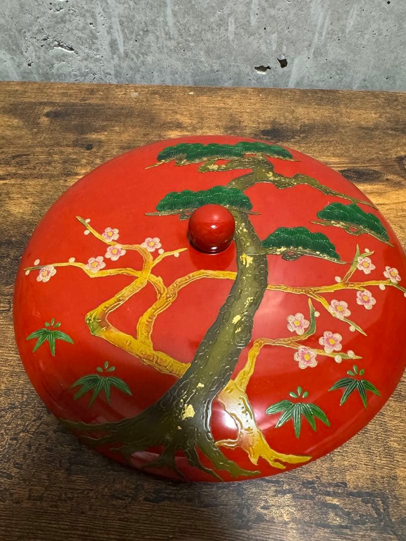 琉球漆器 丸型菓子器 松竹梅 ほぼ未使用