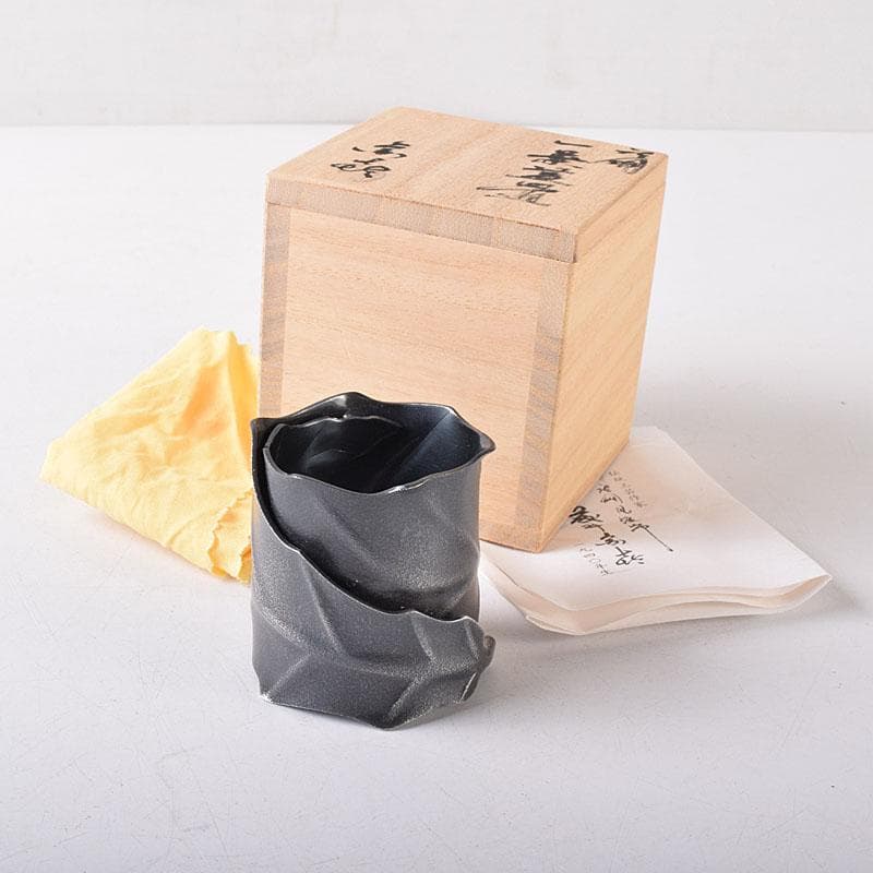 茶道具　風炉師　藤井宗喜作　唐銅　いぶし銀　一葉蓋置　共箱　C　R8189