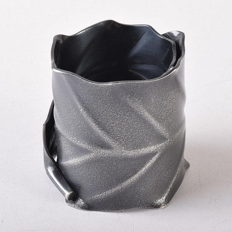 茶道具　風炉師　藤井宗喜作　唐銅　いぶし銀　一葉蓋置　共箱　C　R8189