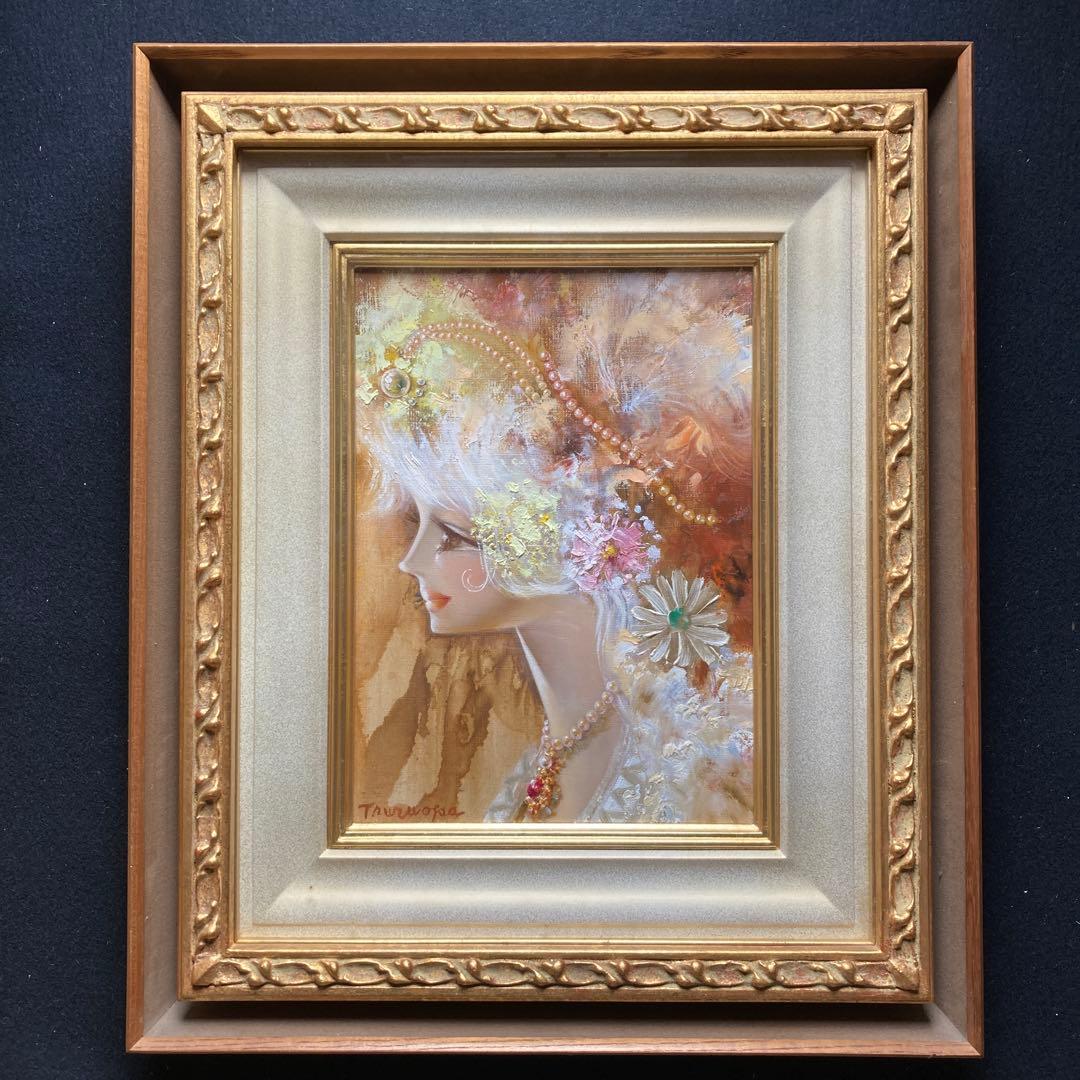 鶴岡義雄『マドモアゼル』額56×47絵薬33×24F4サイズ