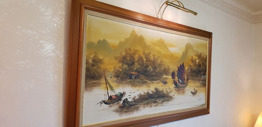 超大型油絵　高級額装飾　45年前香港の高級画廊で購入　137×78cm