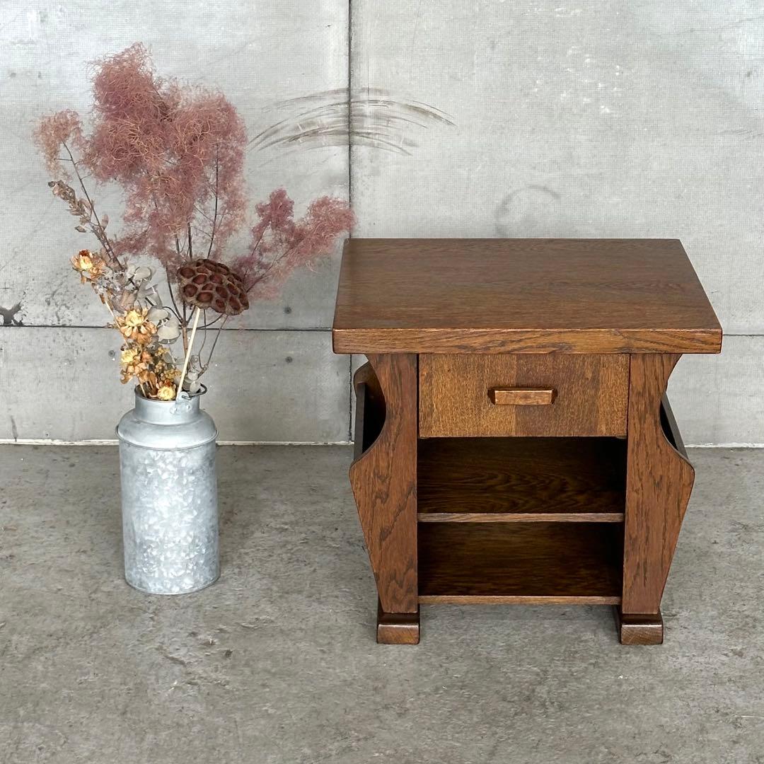 ✦オランダ家具✦オーク材サイドテーブル マガジンラック付　コーヒーテーブル