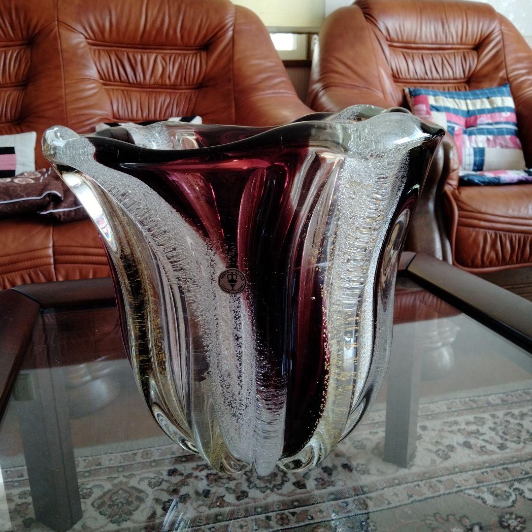 高級芸術名作 日本製ガラス大花瓶 美しい硝子細工大き目サイズ硝子芸術品