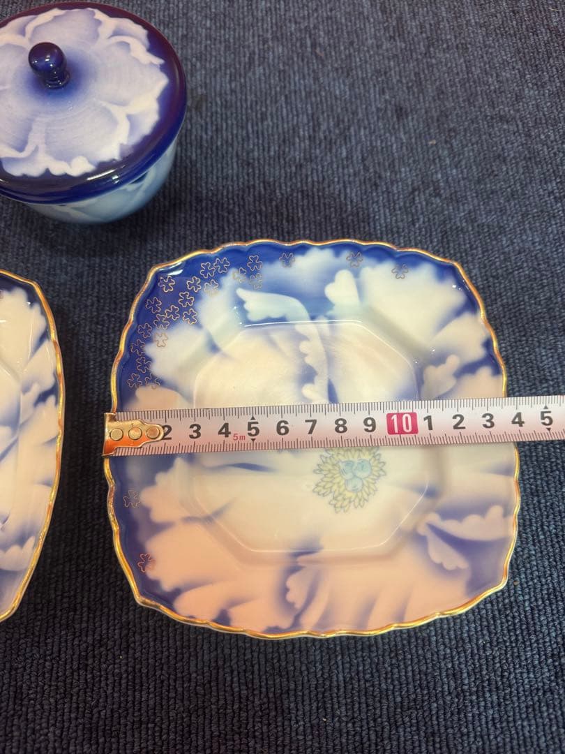 1706 深川製磁　牡丹金ミル　湯呑蓋付1客　皿2客