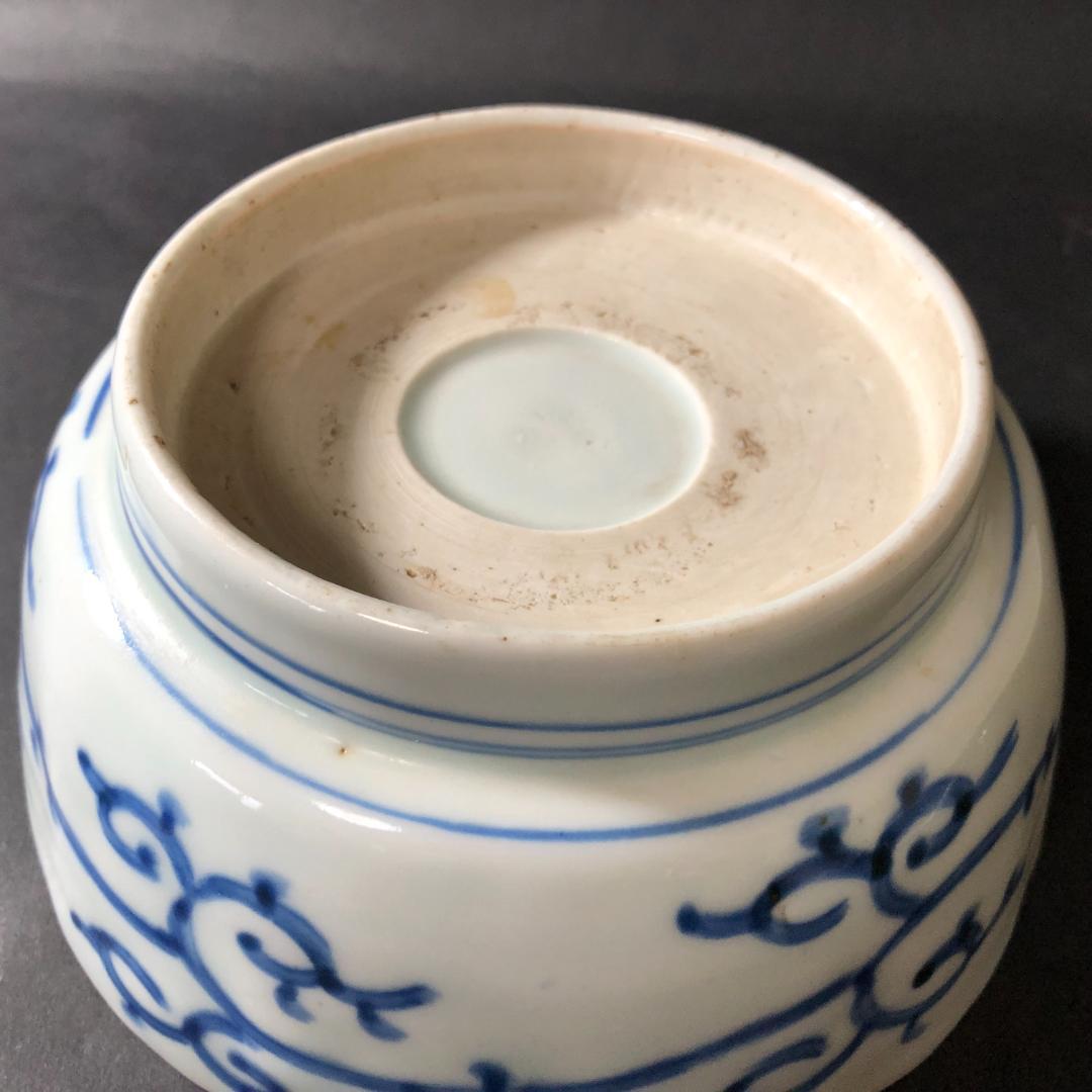 古伊万里　染付　微塵文様に丸文松竹梅文様　六寸鉢　輪花鉢　盛鉢