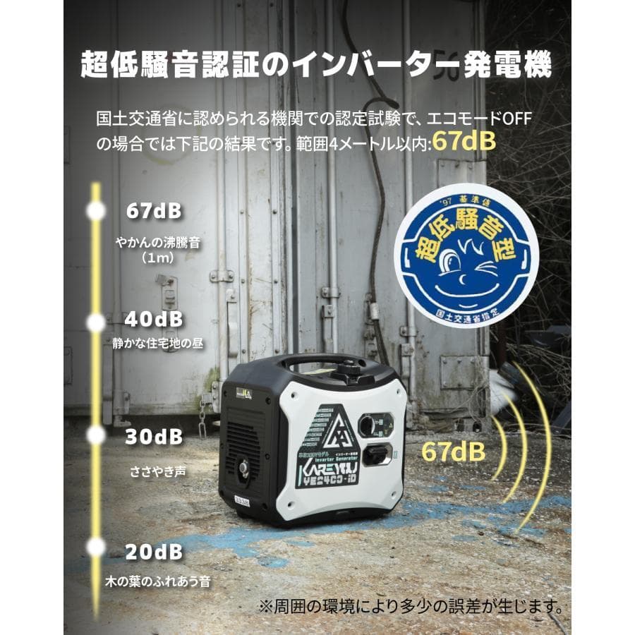 ★200V単相超低静音★Kareyouインバーター発電機 2200VA