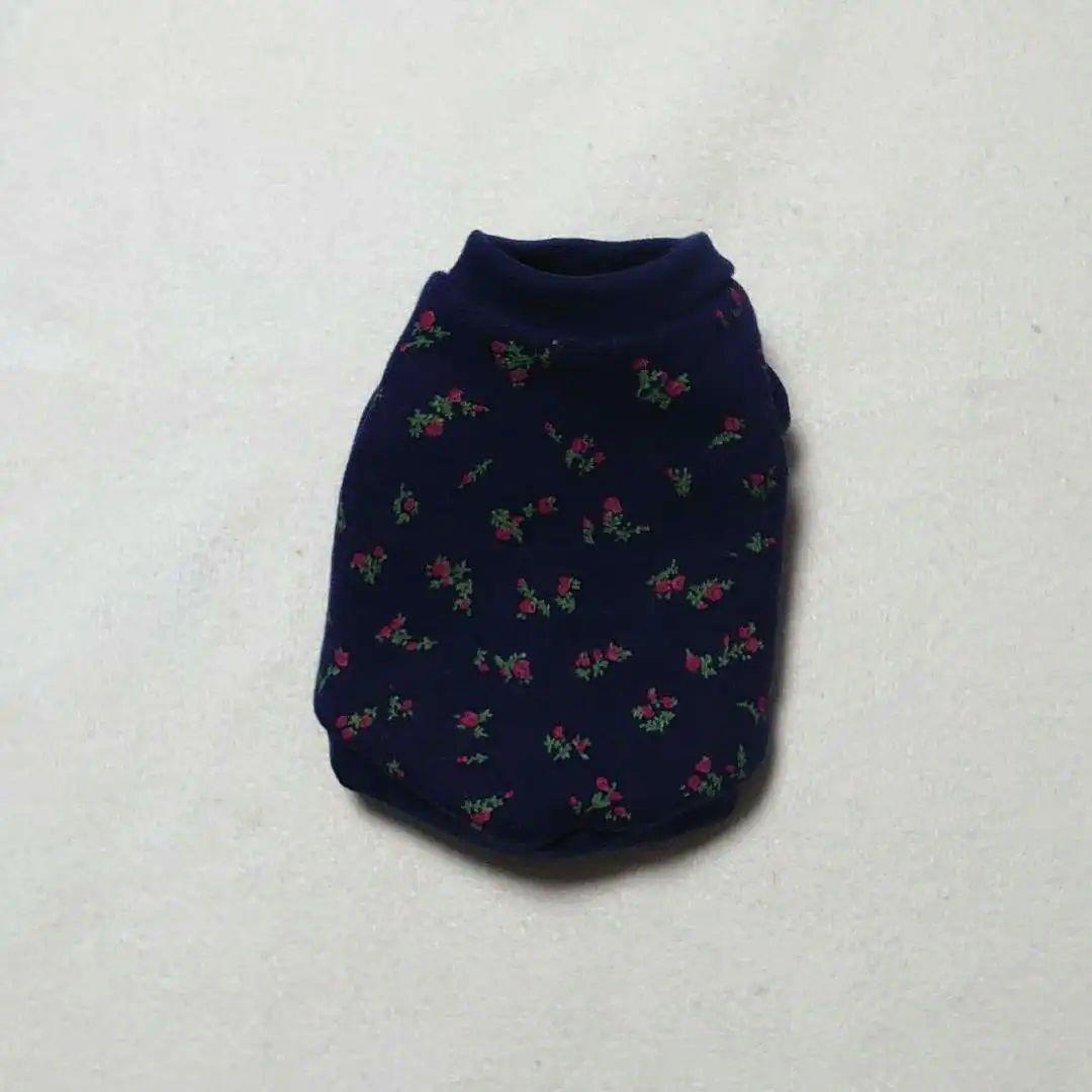 犬服 3S わんこの普段着　デニム色に小花