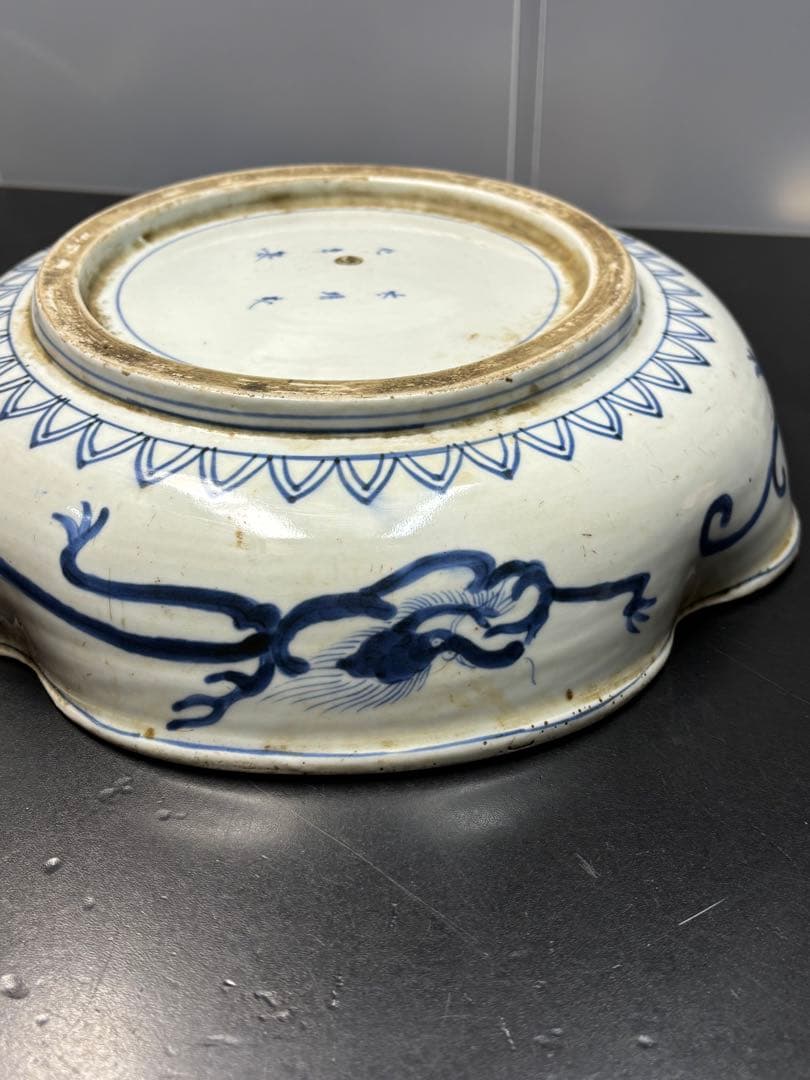 古伊万里 色絵 花唐草 龍 木瓜形 大皿 江戸期 希少品 陶器金彩 太明成化年製