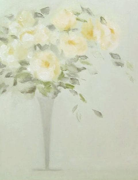 油絵 菅家令子 絵 絵画インテリア 額付(青緑＋金色の枠)uF6-113302花