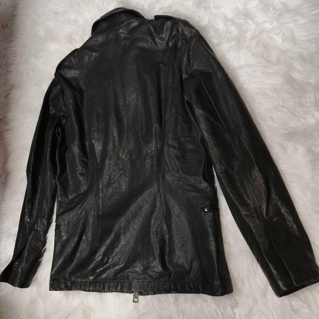 AKM　黒ラムレザー （羊革）シングルライダースジャケット・ラムレザージャケット