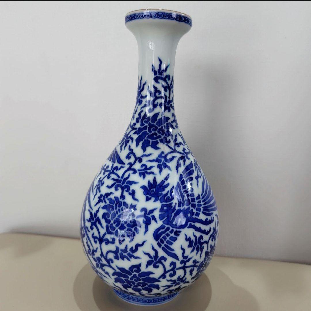 宮内庁御用達窯 十四代 辻常陸 染付 鳳凰唐草文 花瓶