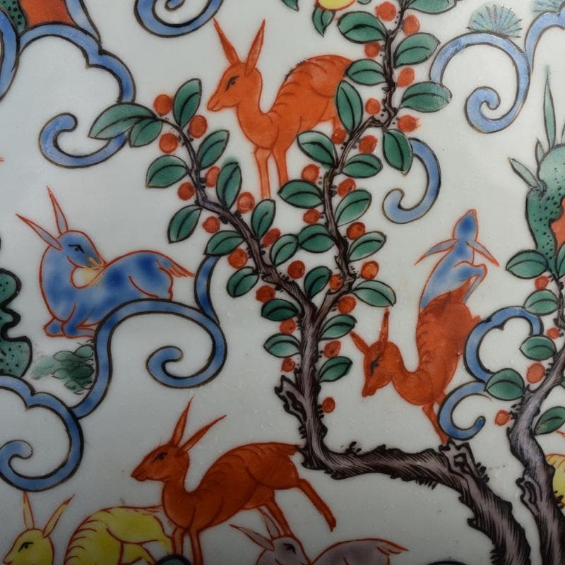 中国　大明萬暦年製　五彩　百鹿文　大壷　M　7312A