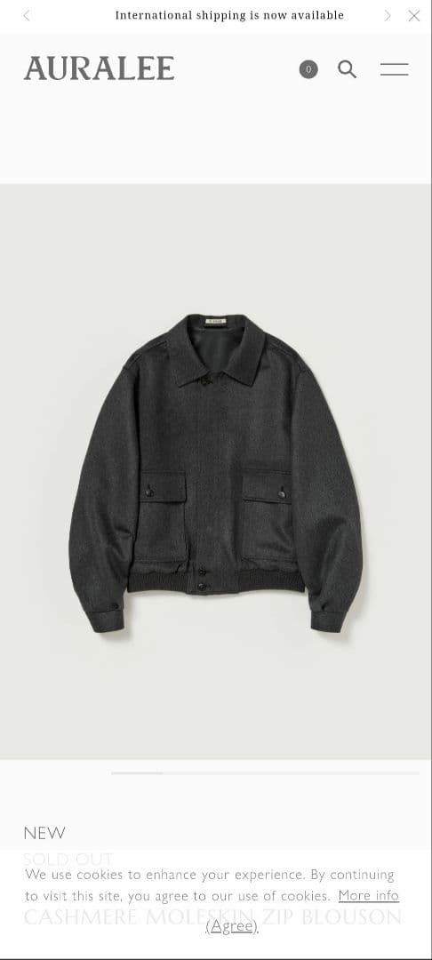 Ｋ*様 AURALEE カシミアモールスキンジップブルゾン トップチャコール サ