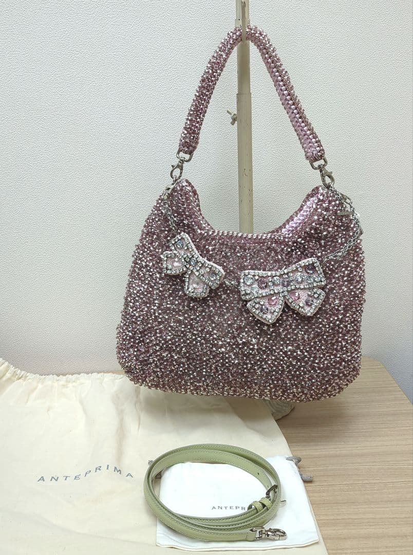 アンテプリマ　ワンショルダー　ワイヤーバッグ　ピンク　チャーム付き　2WAY