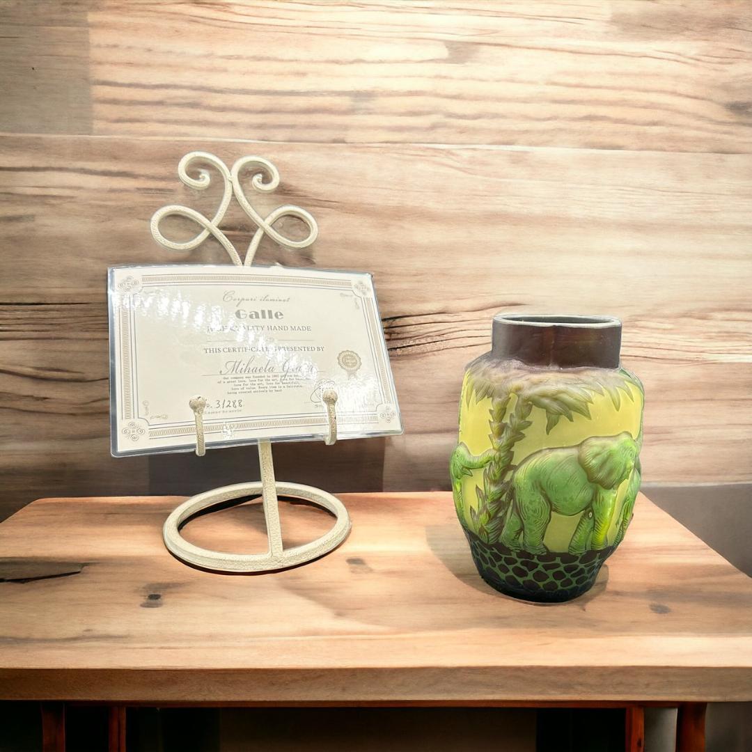 エミール　ガレ　特大　群像紋　花器　花瓶　技法スフレ　被せガラス　 高さ20