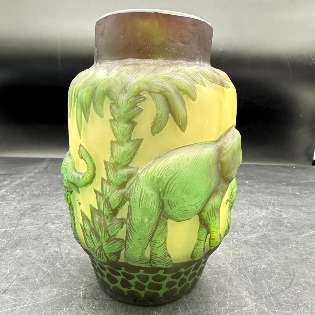 エミール　ガレ　特大　群像紋　花器　花瓶　技法スフレ　被せガラス　 高さ20