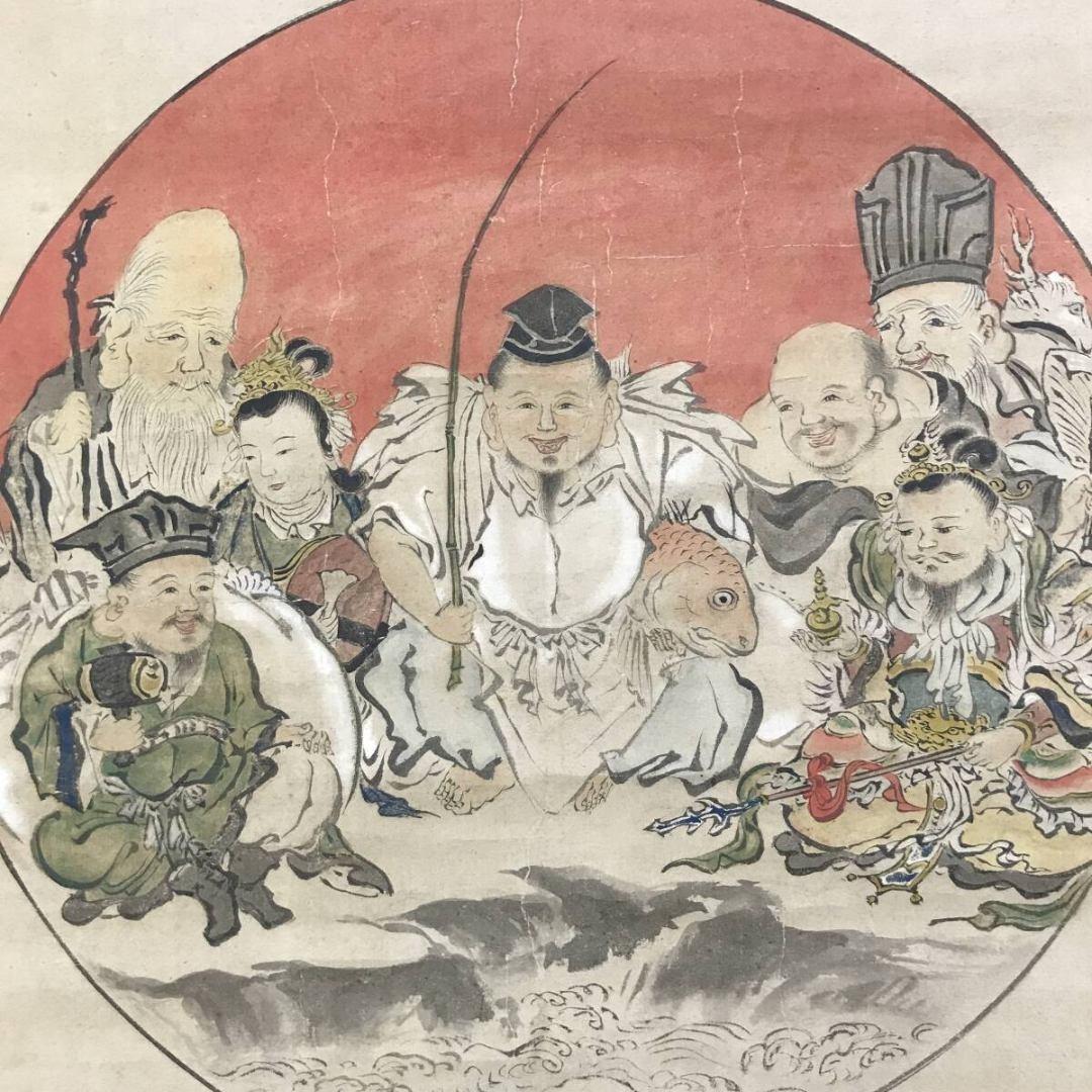 真作/狩野探幽/七福神図/祝掛軸/正月掛軸/人物図/掛軸☆宝船☆AK-614