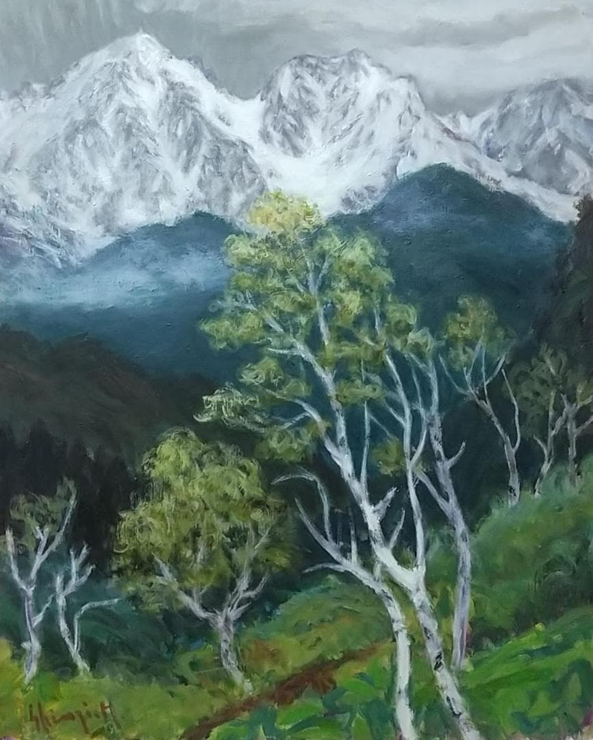 「白馬三山」1988 F15 絵画 油絵