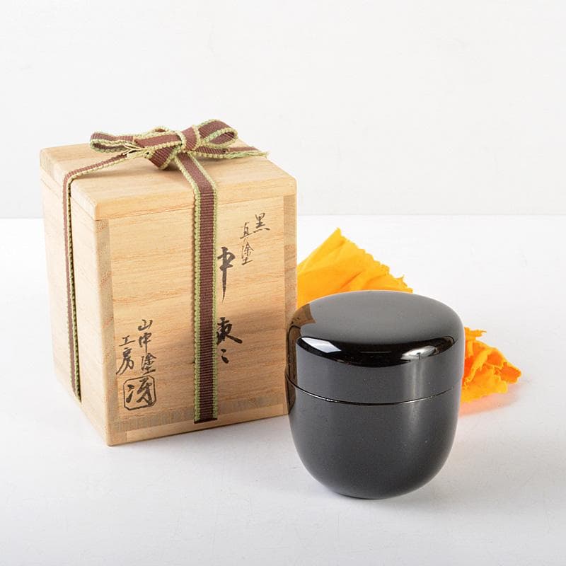茶道具　山中塗工房　冴造　黒漆　真塗　中棗　共布共箱　V　R5691