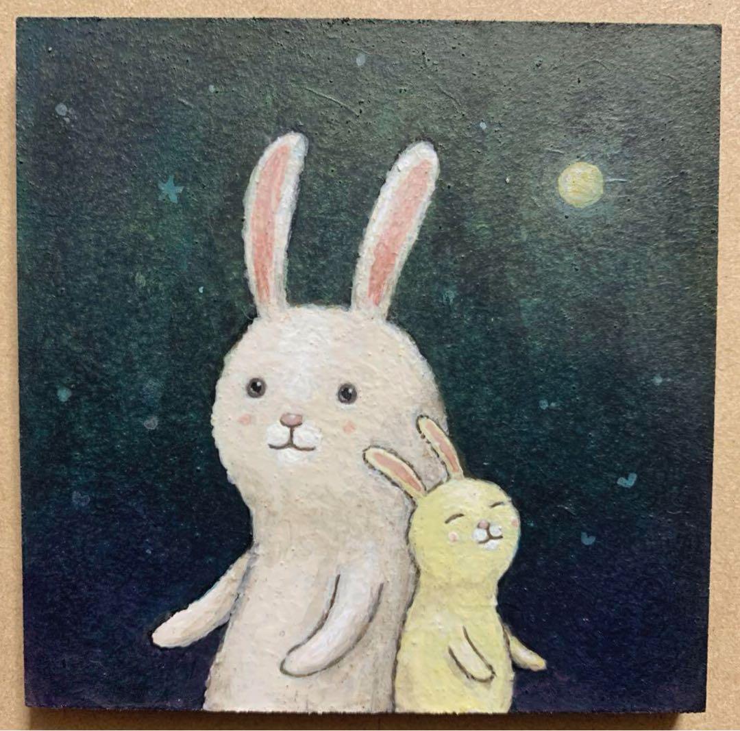 オーダー品　自作絵画　猫とうさぎたち　猫とうさぎの絵