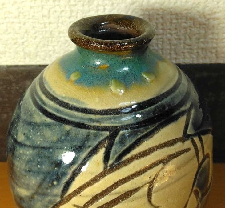 人間国宝 金城次郎 徳利 栞 共箱(本人書付) 美品 笑魚,魚紋徳 壷屋焼