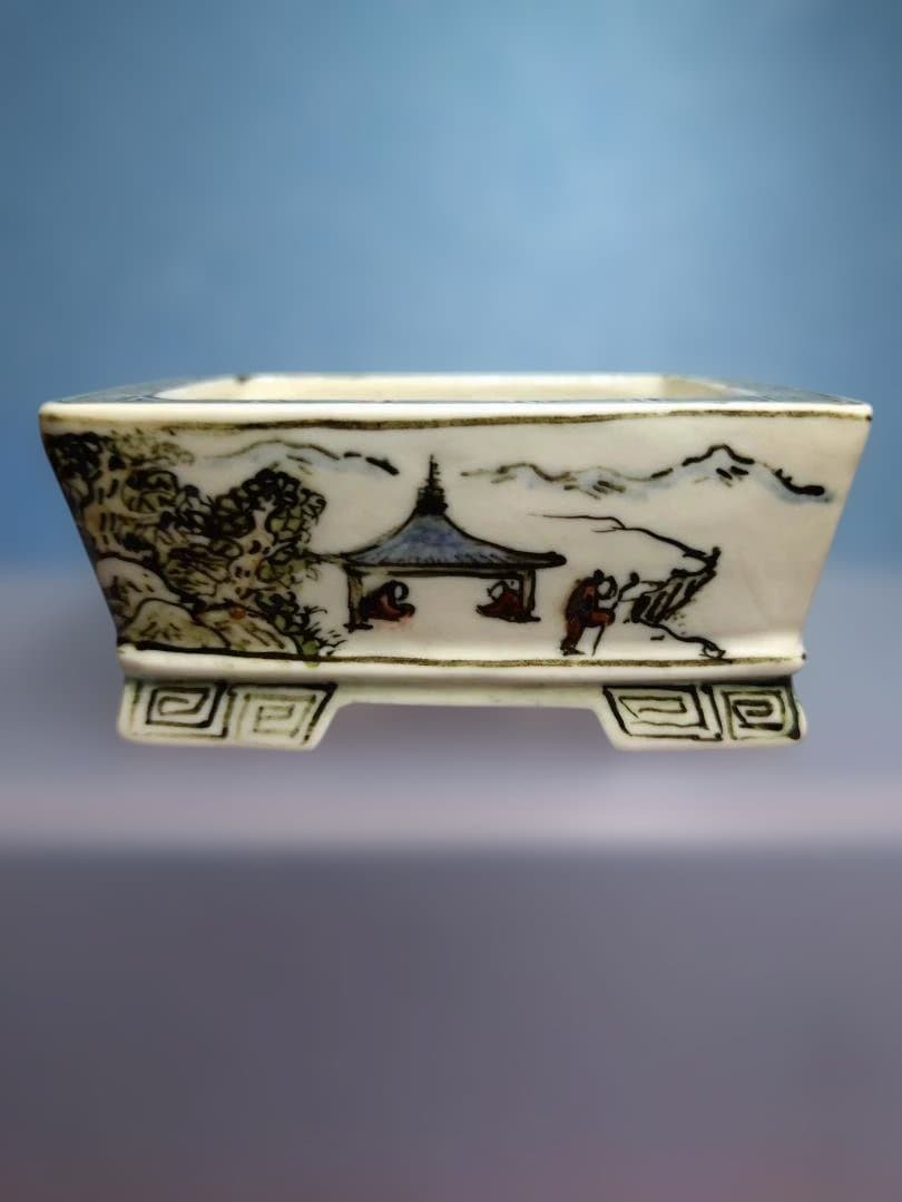 山水画陶器鉢