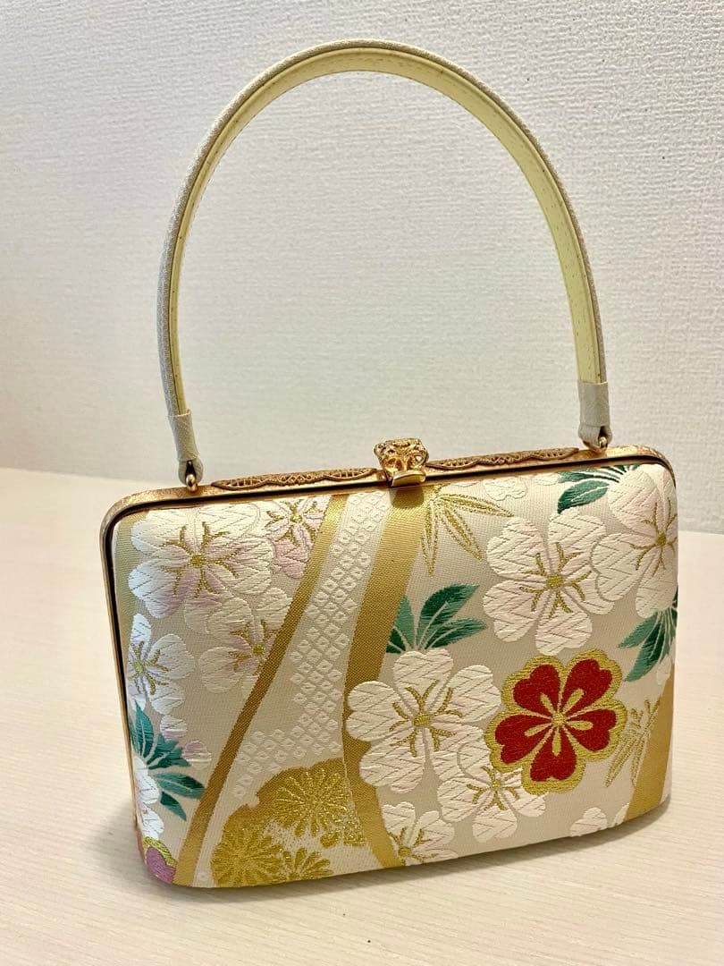 花柄 京都　西陣織　正絹　和装用バッグ　結婚式　成人式　パーティー