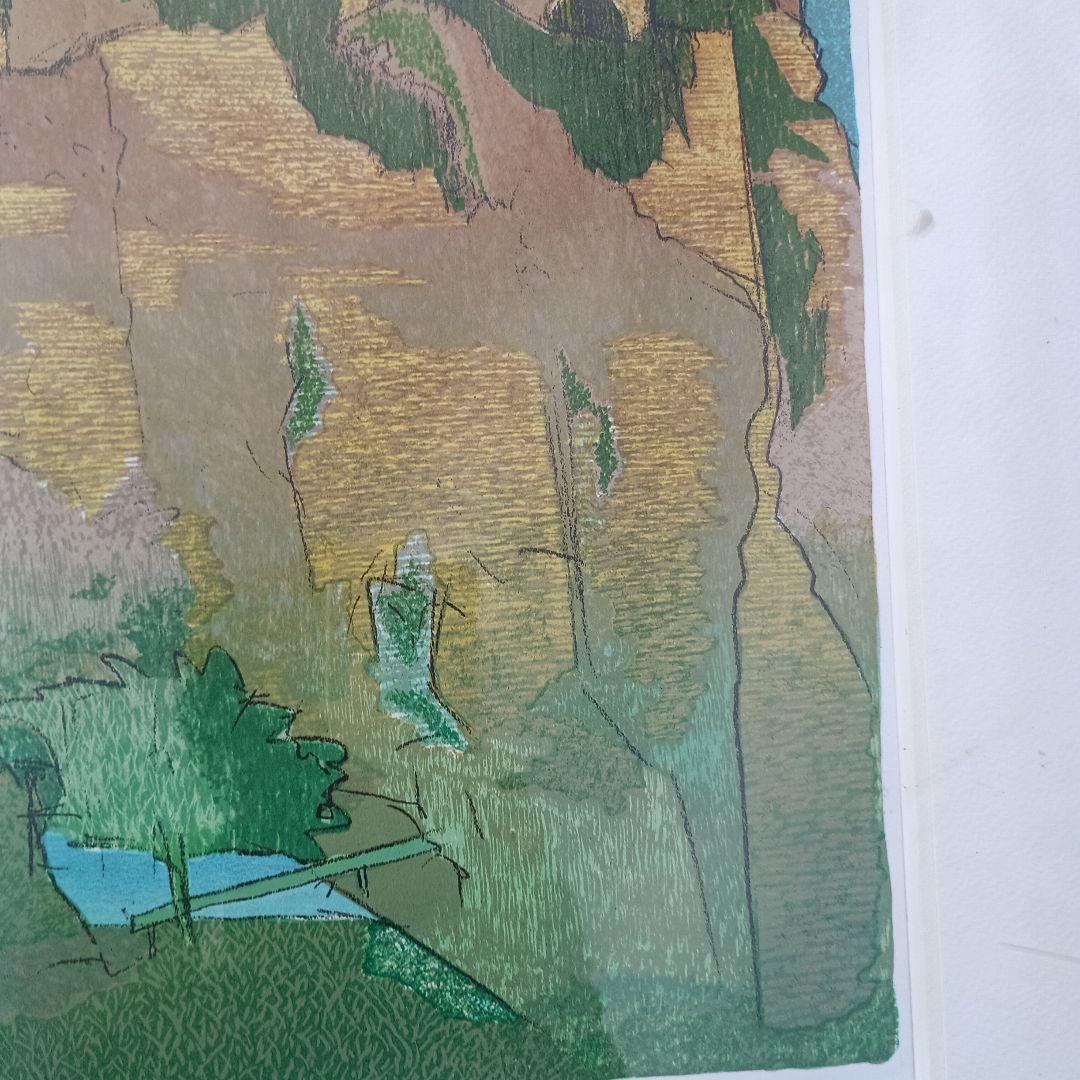 3522)小川一衛　リトグラフ　クレーンの見えるカテドラル