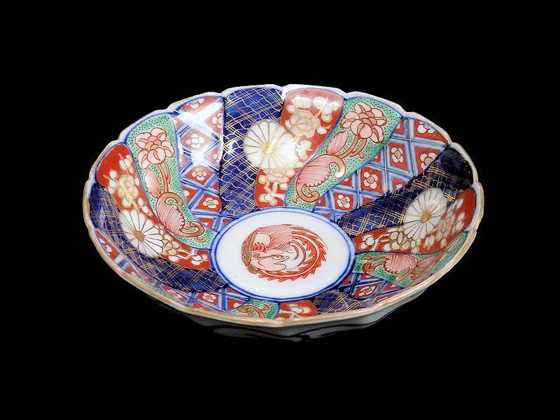 大聖寺伊万里　金襴手　奇玉宝鼎之珍　捻り菊皿　小膾皿４客　C856 AS-CEq