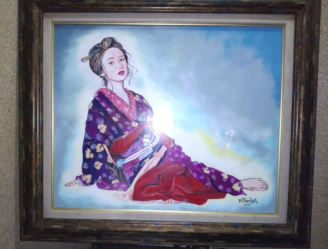 美人画、裸婦、油彩１２号、芸子、山本英二、額縁、真作肉筆、高塚省吾、森本草介。