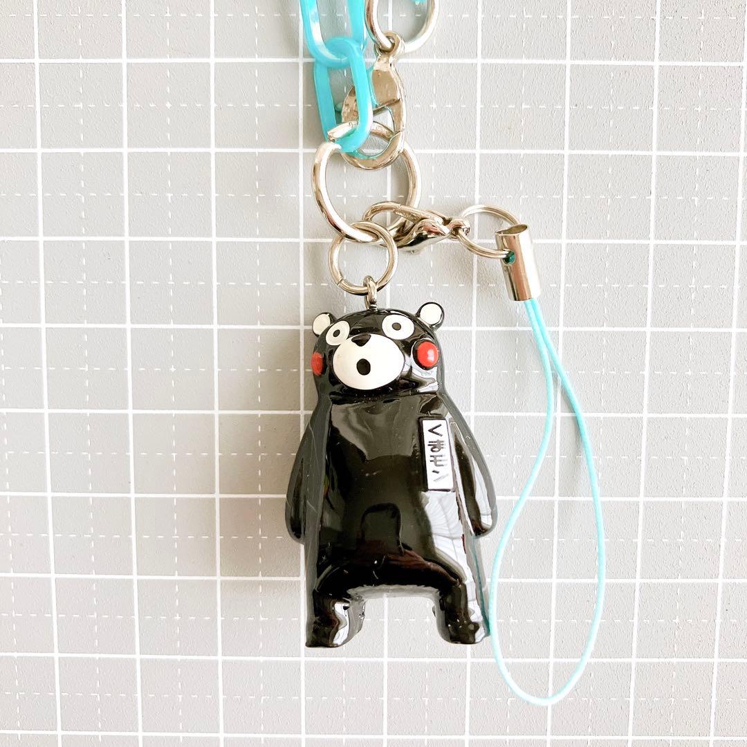 ☘️ くまモン ストラップ 黒 水色チェーン ご当地キャラクター 熊本 ゆるキャラ