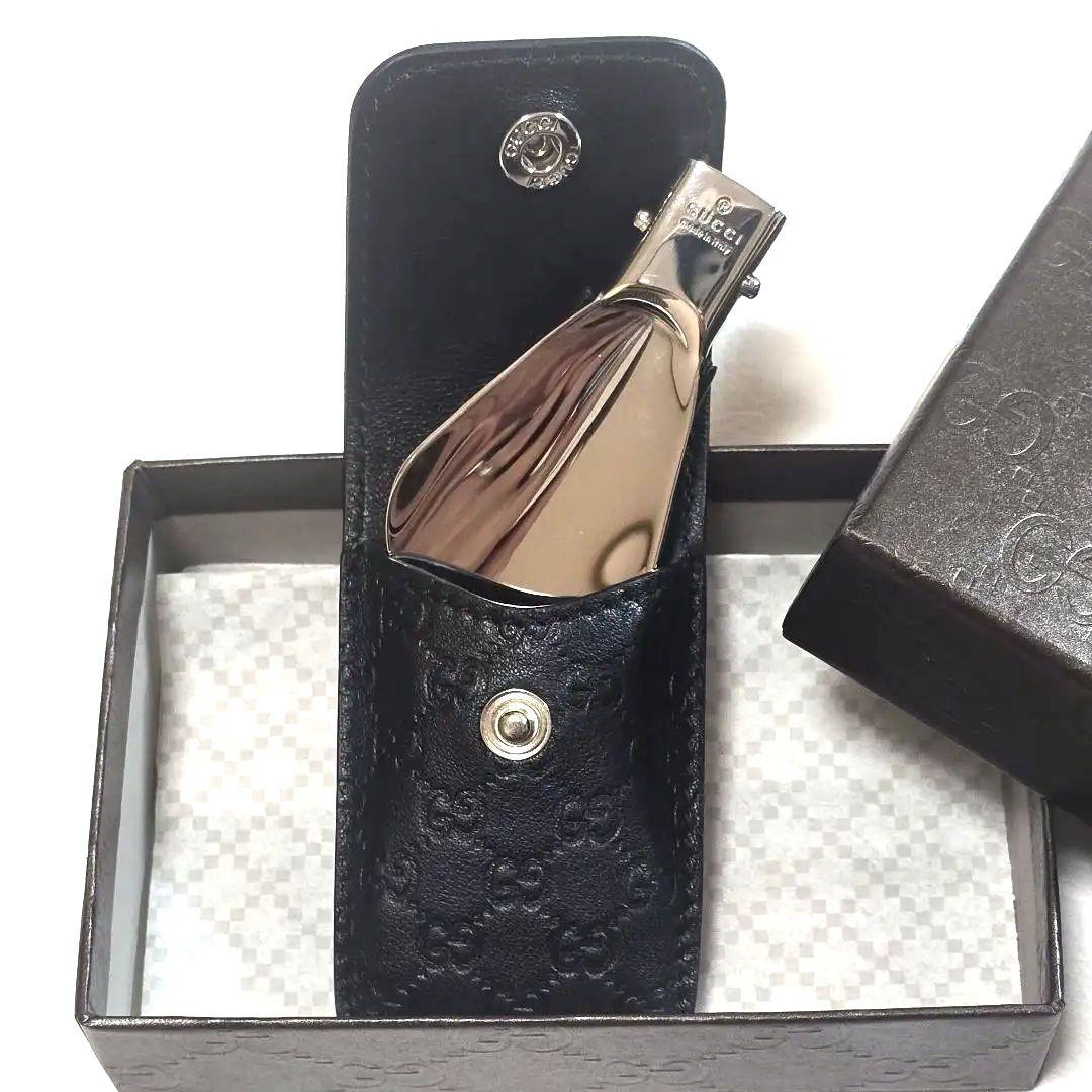 【新品級】GUCCI グッチ シューホーン 靴べら 折畳み　レザーケース　ＧＧ柄