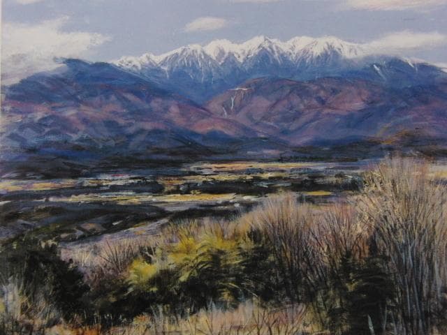 加納睦久、【上伊那美里の早春】、希少な額装用画集より、新品額装付