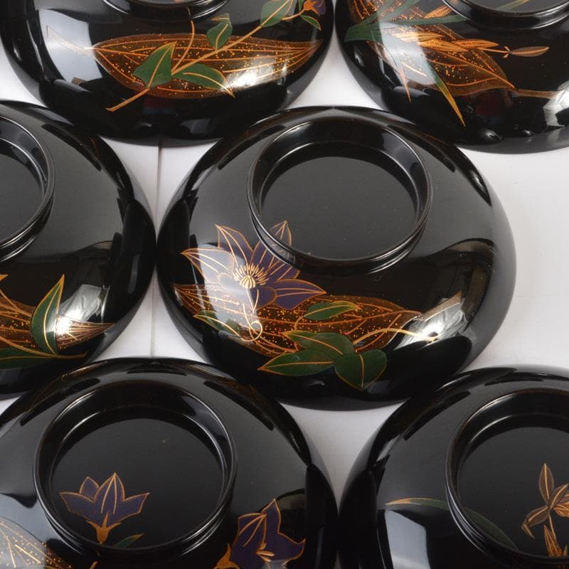 輪島塗　五島屋謹製　煮物碗・吸物碗・皿・茶托・盆　共箱　全41点　F　6292A