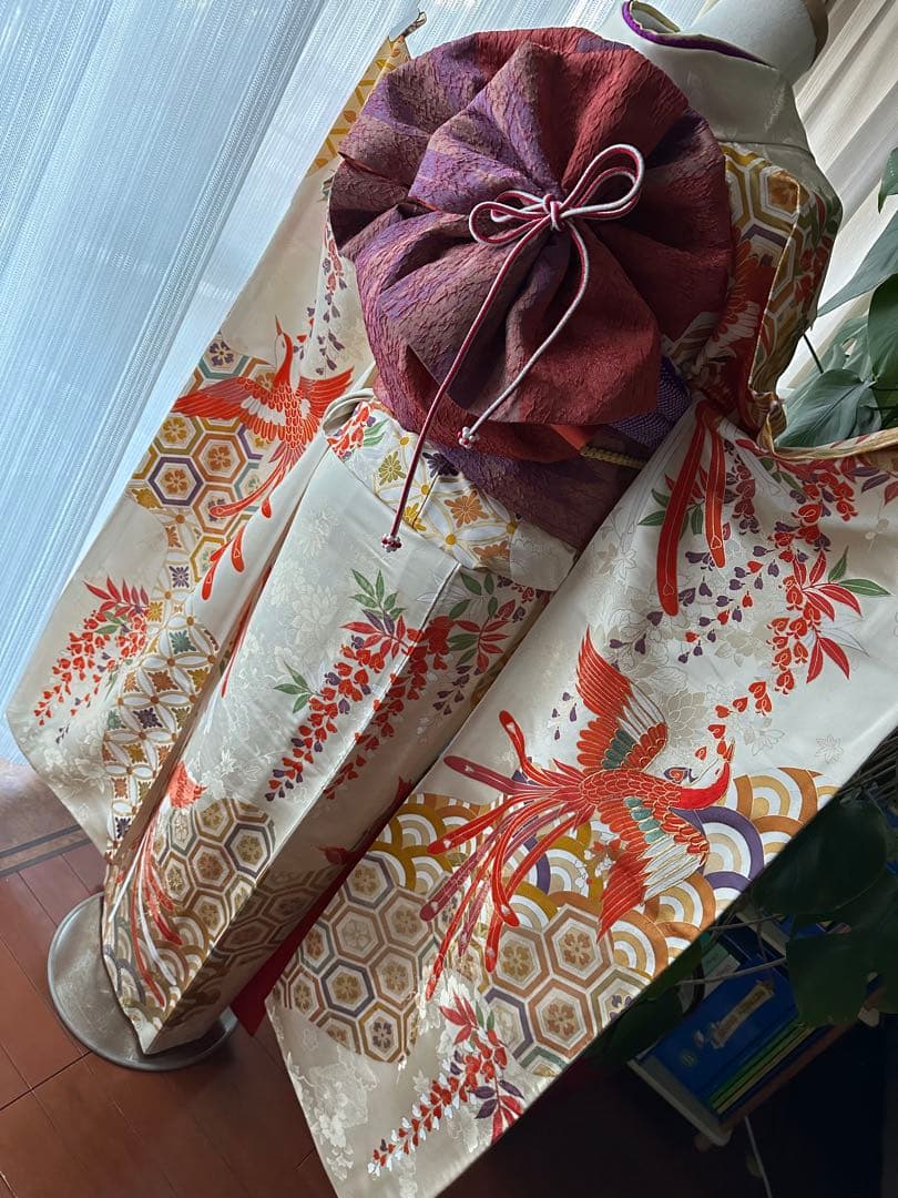 excite 振袖&袴フルセット クリームホワイト アイボリー 鳳凰 金駒