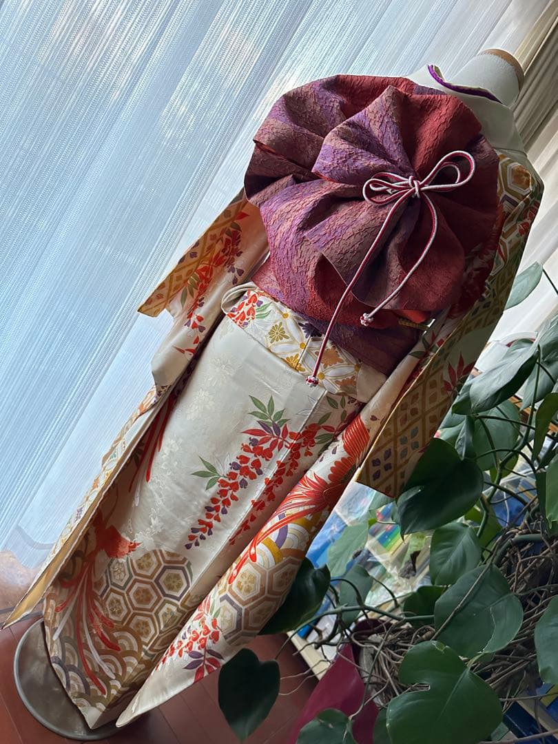 excite 振袖&袴フルセット クリームホワイト アイボリー 鳳凰 金駒