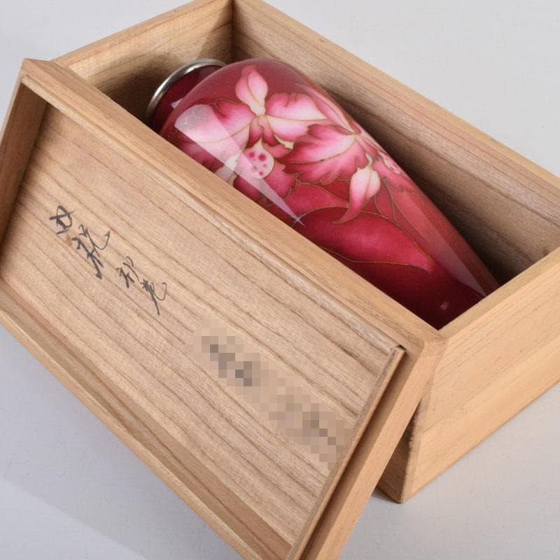 七宝焼　田村七宝工芸　カトレア文　花瓶　共箱　V　R9421